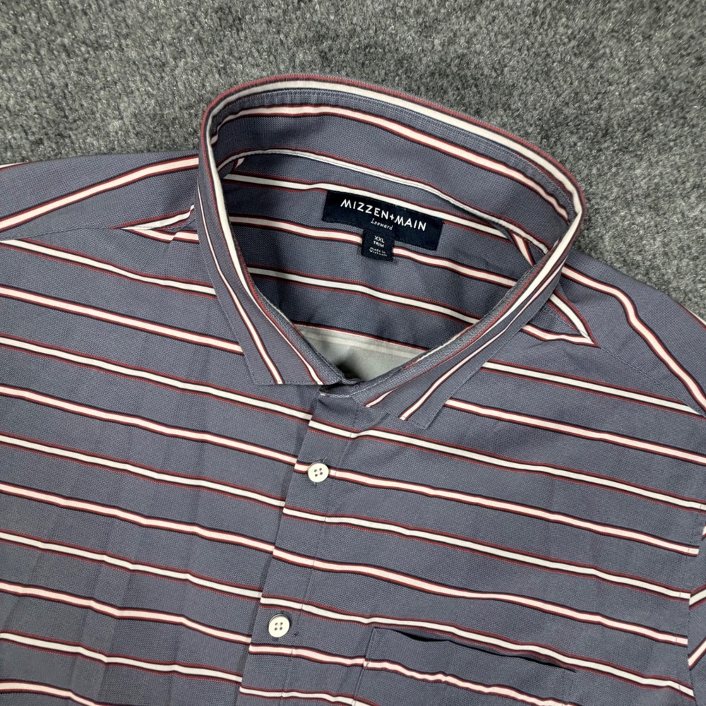 Mizzen + Main Leeward Shirt Mens XXL Trim Blue Red Striped Short Sleeve 1006